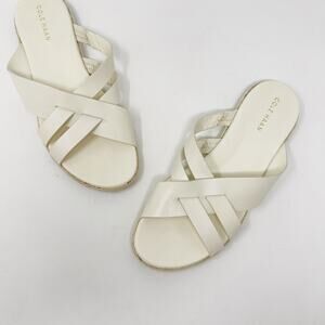Cole Haan Womens 6.5 Cream Ivory Leather Florens Strappy Sandals Slide Grand 360